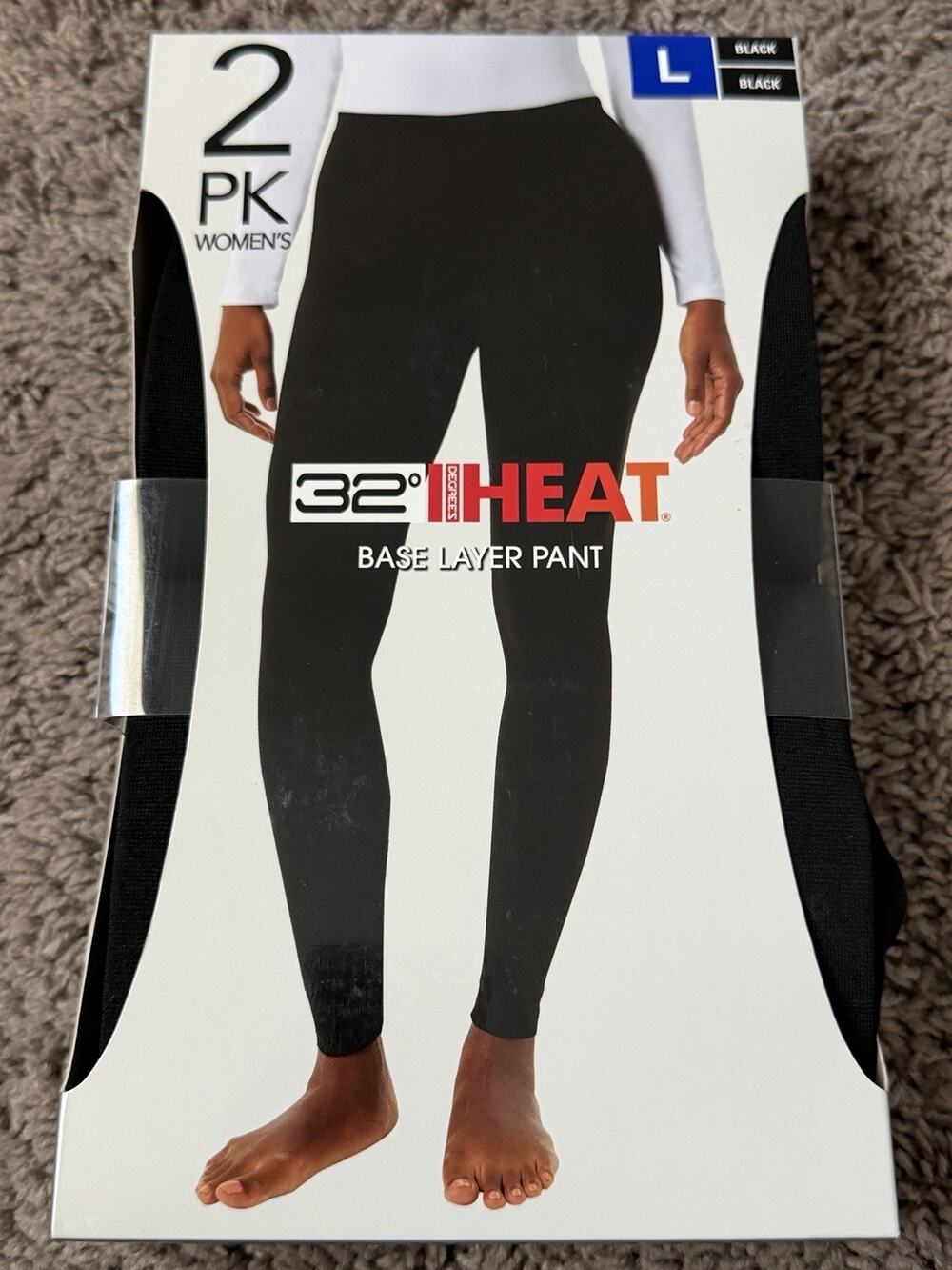 32 Degrees Heat Women's 2 Pack Base Layer Pants, Black, Size L